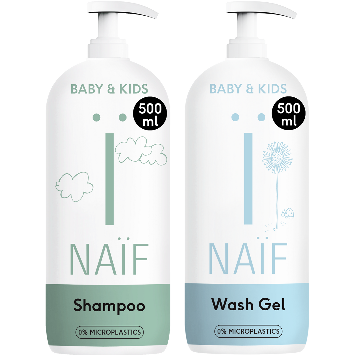 Shampoo en Wasgel XL Pompfles Baby & Kids 2x500ml