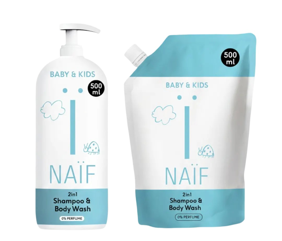2 in 1 Shampoo & Duschgel Pumpflasche + Nachfüllpackung für Babys & Kinder (500ml)